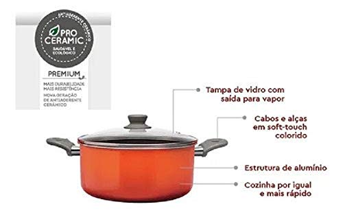 Jogo de Panelas 7 Peças Easy, Pro Ceramic Premium, Laranja, BRINOX REVESTIDOS