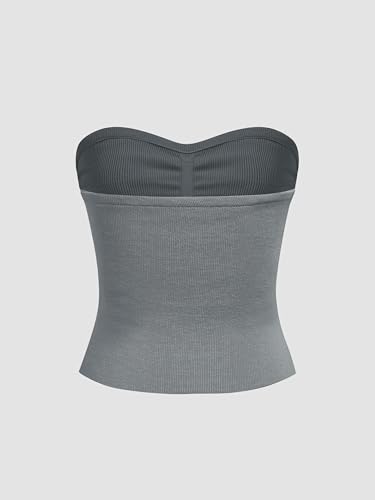 Image of CIDER Faux Pearl Tube Tops for Women Split Hem Knit Crop Y2K Going Out Tops | Cute Ruched Tops, Spring Summer Outfits, Vacation, Concert