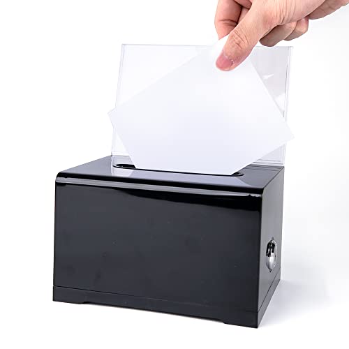 Cokvok Acrylic Donation Box with Lock and Sign Holder, Black Suggestion Box,...