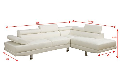 Poundex 2 Pieces Faux Leather Sectional Right Chaise Sofa, White #TOP7