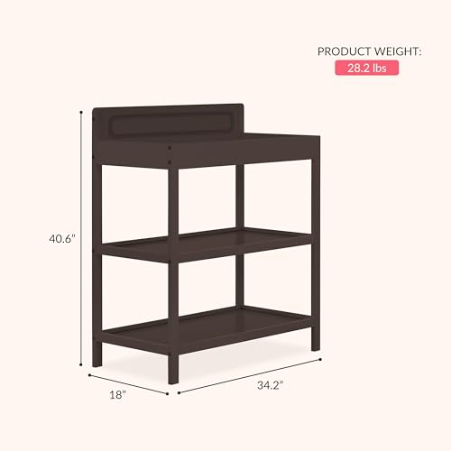 Image of Dream On Me Avery Baby Changing Table with Storage, New Zealand Pinewood, BSA Safety Certified, 2 Open Shelves, Water-Based Finish, Compact Space-Saving Nursery Design, Chocolate Chip