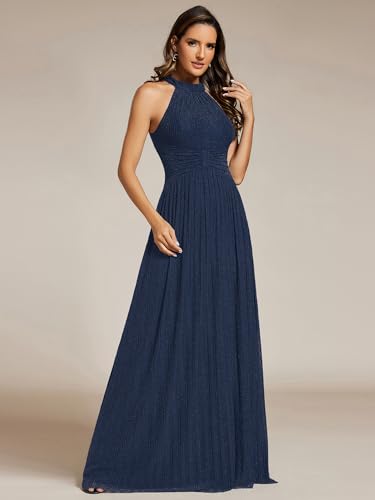 Image of Ever-Pretty Women's Glitter Halter Sleeveless Formal Dresses Evening Gowns Pleated A-line Wedding Guest Dress 41961