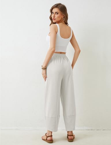 Image of Himosyber Women Cotton Pants Wide Leg Pants Casual Loose Baggy Elastic Waist Beach Palazzo Harem Pants