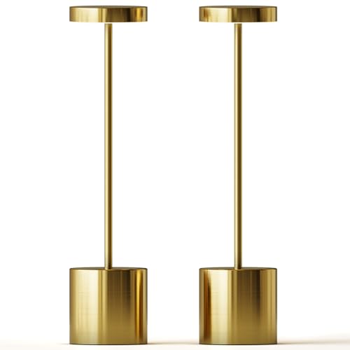 Cordless Table Lamps Set of 2, 3 Color Stepless Dimming, 5000mAh Rechargeable Battery Operated Lamp, Outdoor Cordless Lamp, for Dining Room, Living Room, Bedroom, Bar, Restaurant (Gold – 2)