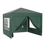 Wiltec Gazebo 3 x 3 m in verde con protezione UV 50+, tendone da giardino con pareti laterali rimovibili, tenda da festa con finestre, ad esempio per terrazze e festival