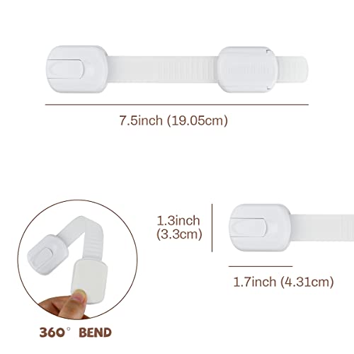 6 Pack Baby Safety Strap Locks Child Proof Locks With Adhesive Pads, Easy Installation, No Drilling, Adjustable Strap Latches For Drawers, Toilet, Fridge, Dishwasher (White) #TOP1