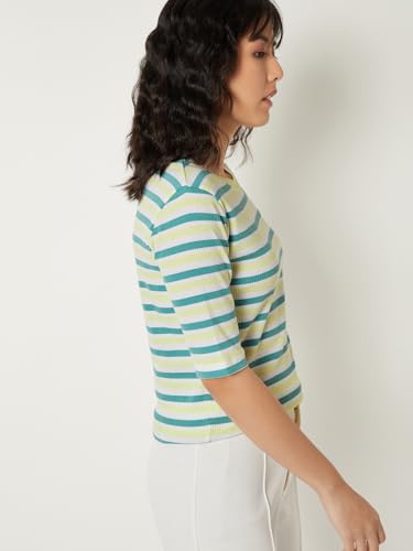 Image of Max Women Striped Ribbed T-Shirt Regular Fit