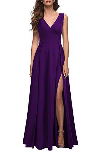 Image of MUSHARE Women's V Neck Sleeveless Split Formal Dress Cocktail Party Prom Long Dresses