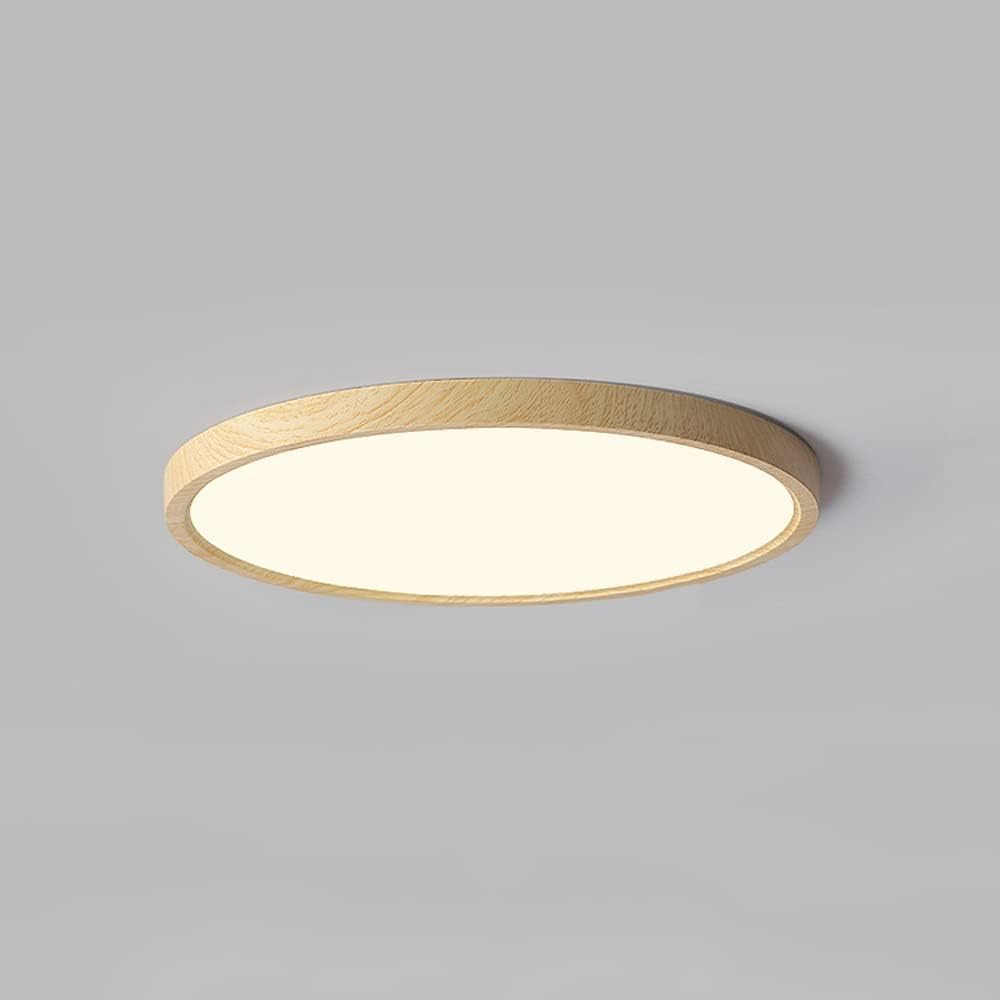 Plafonnier rond discret LED bois pour plafond bas de chambre