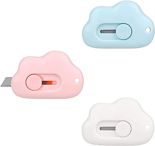 Jewelry Making Supplies LRESJJIUJ 3 cloud shaped mini art and art knives, box cutters, retractable and portable, suitable for cutting envelopes, manual cutting paper, etc