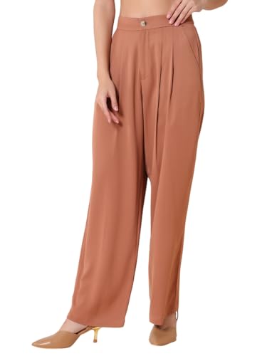 Image of KOTTY Womens Solid Button Brown Wood Casual Pants