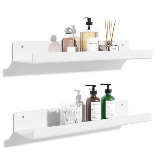Image of upsimples 2 Pcs 15 inch Acrylic Shelves for Wall Organize and Display, White | Cute Floating Shelf for Perfume, Skincare, Nail Polish, Wall Organizer for Bedroom, Living Room, Playroom, Room Decor