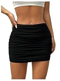GORGLITTER Women's Mesh Ruched Pencil Mini Skirt High Waisted Bodycon Sexy Skirts Black L