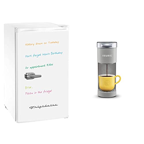 Frigidaire Efr331-White 3.2 Cu Ft Eraser Board Mini Compact Dorm Fridge (White) & Keurig K-Mini Coffee Maker, Single Serve K-Cup Pod Coffee Brewer, 6 To 12 Oz. Brew Sizes, Studio Gray #TOP15