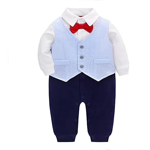 famuka Baby Boy Romper Infant Gentleman Suit Set with Waistcoat Toddler Cotton Bodysuit (9 Months, Navy) Cover