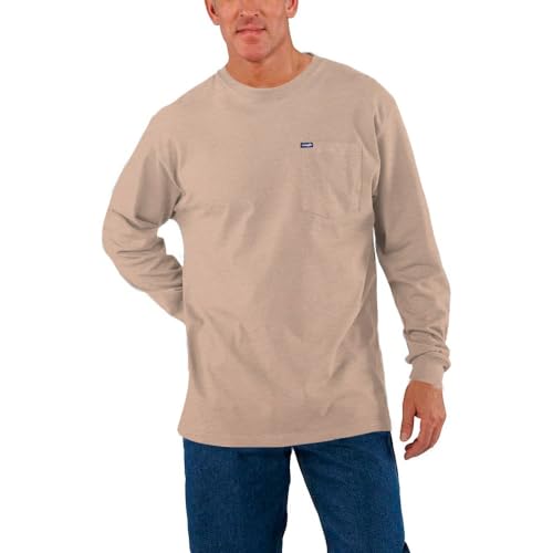 Wrangler Big and Tall Heavyweight Long Sleeve Pocket T-Shirt for Men Beige