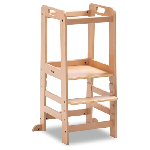 hauck Learn N Explore, Natur - Lernturm für KInder aus FSC® Zertifiziertes Buchenholz, Höhenverstellbar, Stabil Robust, Montessori Lernturm ab 1 Jahr für Küche Tisch Bad