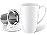 Yedio Porcelain Tea Mug with Infuser and Lid, 15 Ounce Tea Cup with Filter for Tea, Milk, Coffee, Loose Leaf Tea Infusers, White