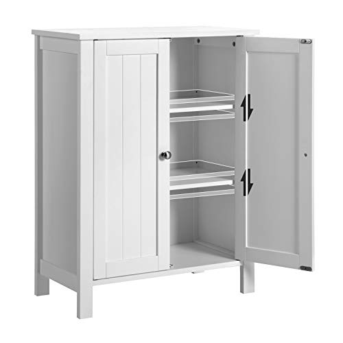 VASAGLE Badkamerkast, vrijstaande badkamerkast, opbergkast met 2 deuren, met 2 verstelbare planken, wit BCB60W - Image 6
