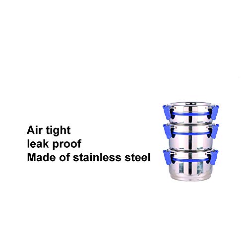 Image of 3Pcs Single Wall Stainless Steel Lunch Box with Cover, Spoon & Silicon AirTight Lid | 800ML | Silver