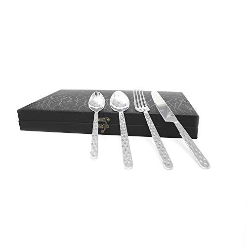 Image of Razaano Flatware Diamond 24 Pieces Stainless Steel Cutlery Set with Box Packing. Contains:- 6 Desert Spoons, 6 Tea Spoons, 6 Desert Forks, 6 Knives.