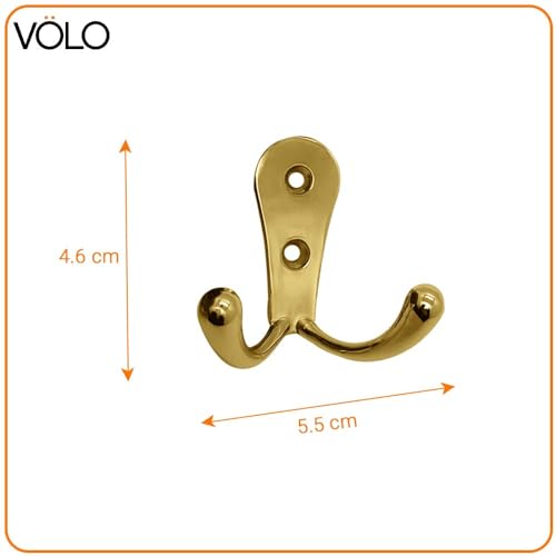 Image of VOLO Two pin Clothes Hanger Hook Premium and Stylish Door Hangers for Clothes, Door Cloth Hanger, Cloth Hooks /Hanger, Hooks Rail for Hanging Keys,Clothes,Towel (Antique Brass Finish, 4)
