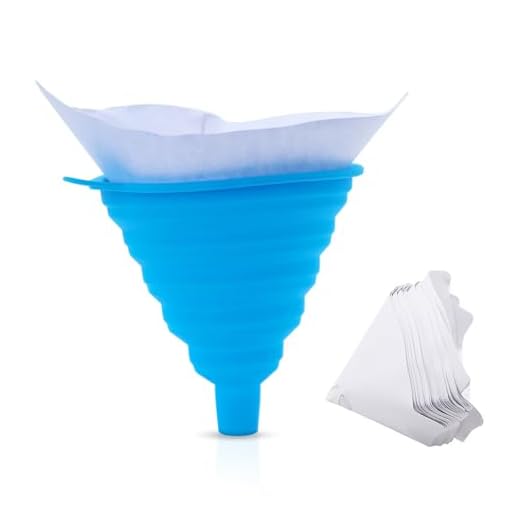 Homiladi Embudos para llenar botellas o recipientes | Embudo pequeño | 50 piezas de papel y 1 embudo de silicona | Filtros de papel para pintura artística, aerosol automotriz, aceite de cocina, casa
