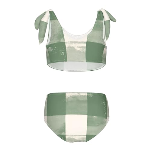 KLL Buffalo Plaid Green Girls' Two Piece Bikini Sets Beach Swimsuit Swimwear Adjustable Shoulder Strap2
