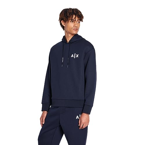 Armani Exchange Men's Jacquard Fleece Classic Simple Logo Pullover Hoodie Sweatshirt
