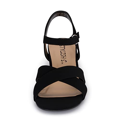 STYLISH S KHLOE-K Little Girls Round Open Toe Criss Cross Ankle Hook and Loop Strap Low Block Heel Dress Sandals4