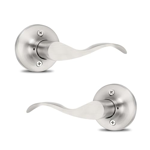 Image of Mengico 2 Set Door Handles Interior,Satin Nickel Door Lever Lock,Interior Dummy Door Handles (Right & Left)