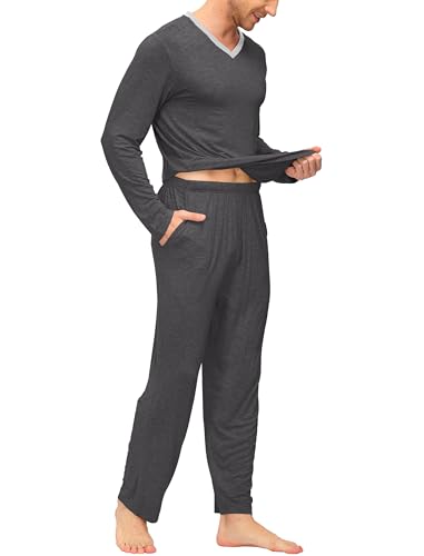 Image of JINSHI Men's Pajama Sets Soft Lightweight Sleepwear Nightwear with Pocket