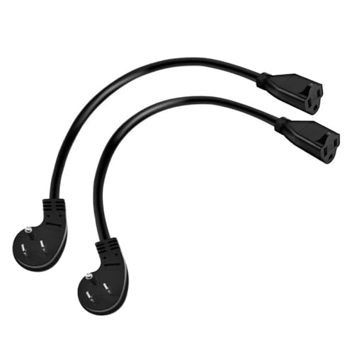 Image of Miady Flat Plug Extension Cord 1 Ft, 90 Degree Plug Adapter, 3 Prong Grounded Wire Short Angle Power Cable Black ETL Listed (2-Pack, 13 Amp, 125 Volts, 1625 Watts)