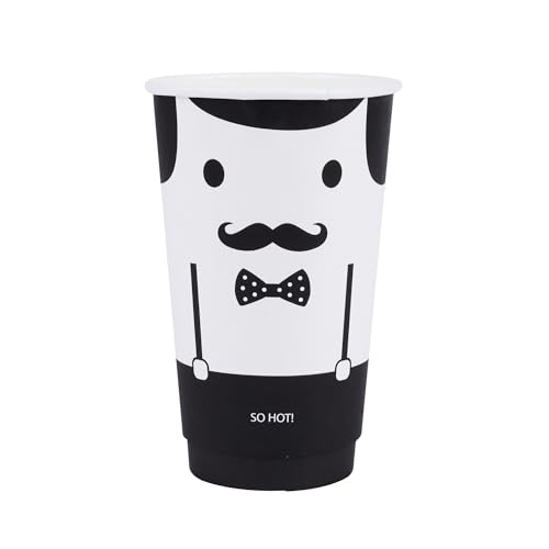 Image of Restaurantware 16 Ounce Paper Cups, Pack of 500 Monsieur Design Disposable Cups - Leakproof, Durable, Black and White Paper Insulated Hot Cups, with Matching Lids Available for Purchase Separately