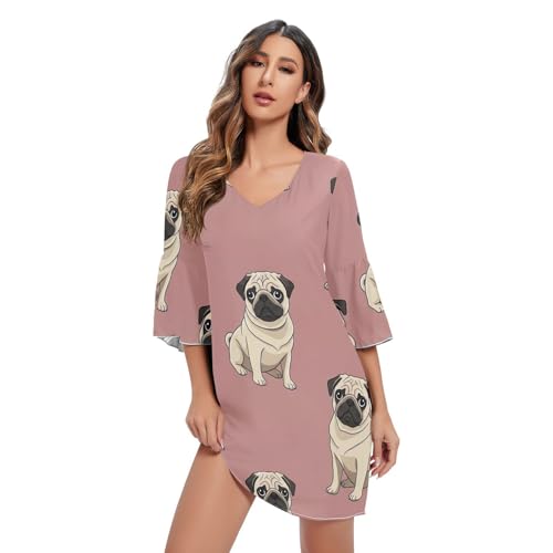 Robe col V beige Carlin Rose imprimée en coupe loose pour l'été
