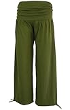 GURU SHOP Goa Psytrance Hose, Sommerhose, Yogahose, Pluderhose - Olivgrün, Damen, Size:L