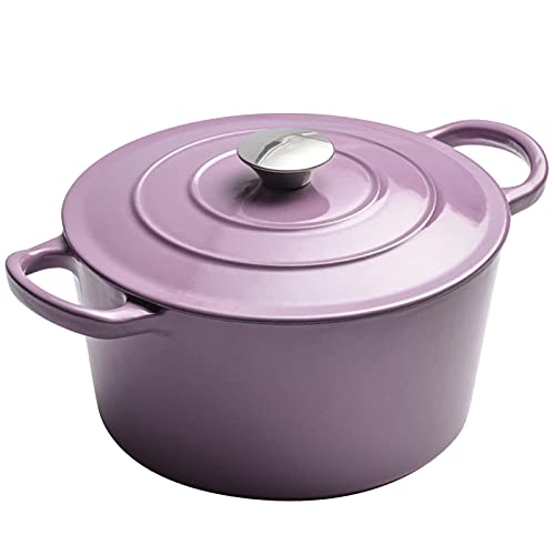 Olla de cerámica de 23 cm de Hierro Fundido esmaltado con Tapa, Olla Holandesa, Cacerola binaural, Cacerola para estofado, Utensilios de Cocina antiadherentes con Revestimiento de Esmalte.