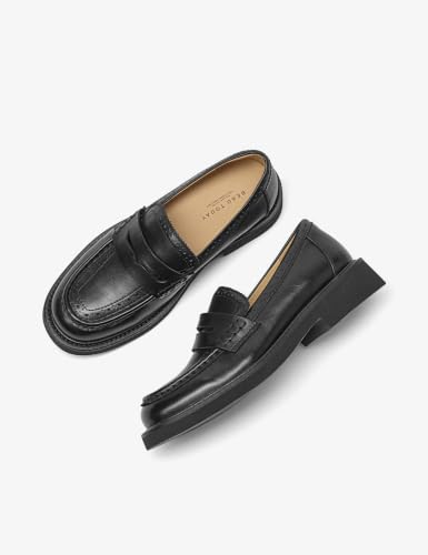 Image of BEAU TODAY Womens Leather Penny Loafers, Slip On Loafer Flats