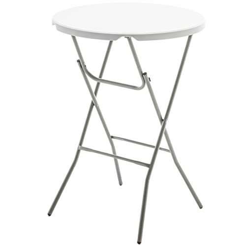 BTEXPERT 32" Round 43" Bar Height White Granite Plastic Folding Table Portable Commercial Table Banquet Card Coffee Dining Table for Wedding Party Event Home Kitchen Outdoor Set of 5
