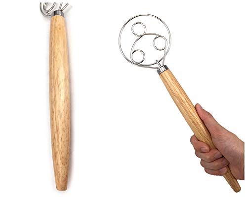 Aebor 3PCS Danish Dough Whisks with a Dough Scraper and a Stainless Steel Dough Pastry Scraper,Wooden Handle Stainless Steel Manual Dough Mixer for Pizza Dough,Bread, Biscuits and Pastry.