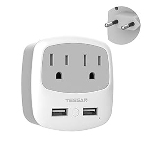 European Travel Plug Adapter, TESSAN US to Europe Plug Adaptor with 2 USB Charger 2 American Outlets, International…