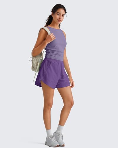 Image of G4Free Skimetic Workout Tank Tops for Women Side Ruched Sleeveless High Neck Crop Top Summer Athletic Gym Shirts