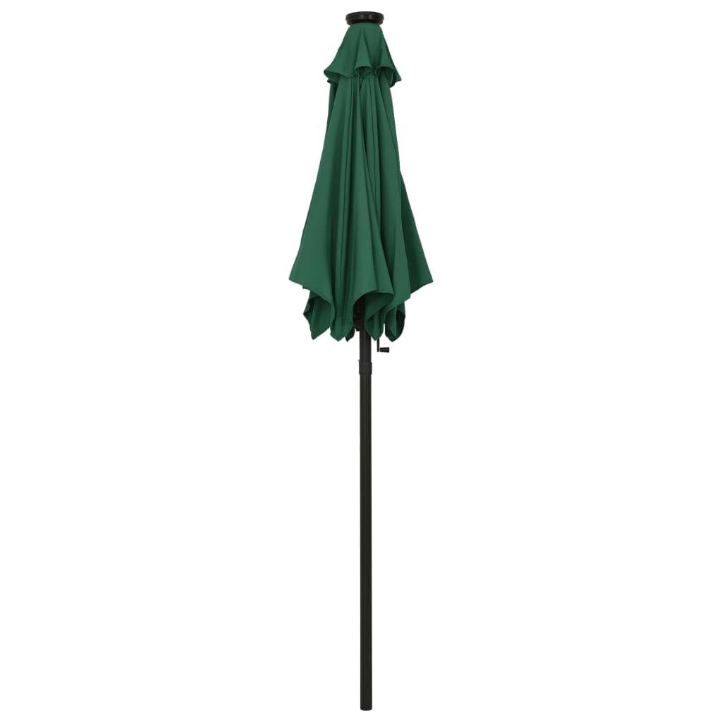 Sombrilla de Jardín con 12 LED y Diseño Inclinable, Impermeable y con Protección UV, Plegable y Portátil para Terraza, Patio o Jardín, Poste de Aluminio y 6 Varillas