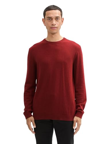 Tom Tailor Herren Basic Strickpullover mit Kaschmir,35676 - Burgundy Dark red Melange, XL