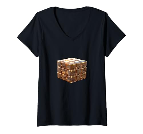 Mujer Premio de la competencia Cuber Golden Speed Cubing Champion Camiseta Cuello V