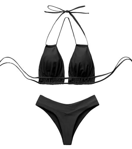 Image of Meetall Cheeky High Cut Triangle Bikini Sets for Women Cute Halter Top Swimsuits 2 Piece