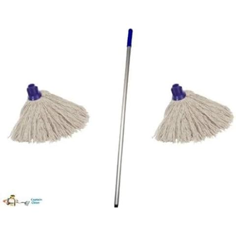 Professional Colour Coded Mop Handle and 2 Mop Heads - Colour Blue Cover