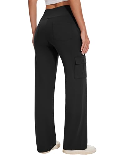 Yoga Cargo Pants Women Wide Leg Pants with Pockets High Waist Stretch Dress Casual Business Work Travel Pants2