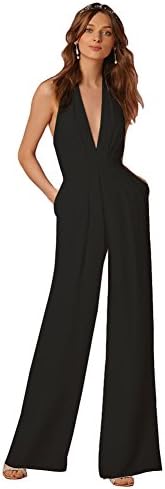 Lielisks Sexy Jumpsuits Formal Sleeveless V-Neck Halter Wide Leg Long Pants