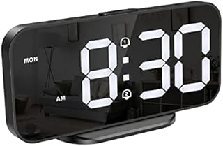 ORIA Alarm Clock LED, Bedside Digital Clock, 6.7 Inches Mirror Desk Clock with 2 USB Ports, 4 Manual Dimming and Night Mode, Clocks with Snooze, Non Ticking/Main Powered for Home (1.5m Cable Included)